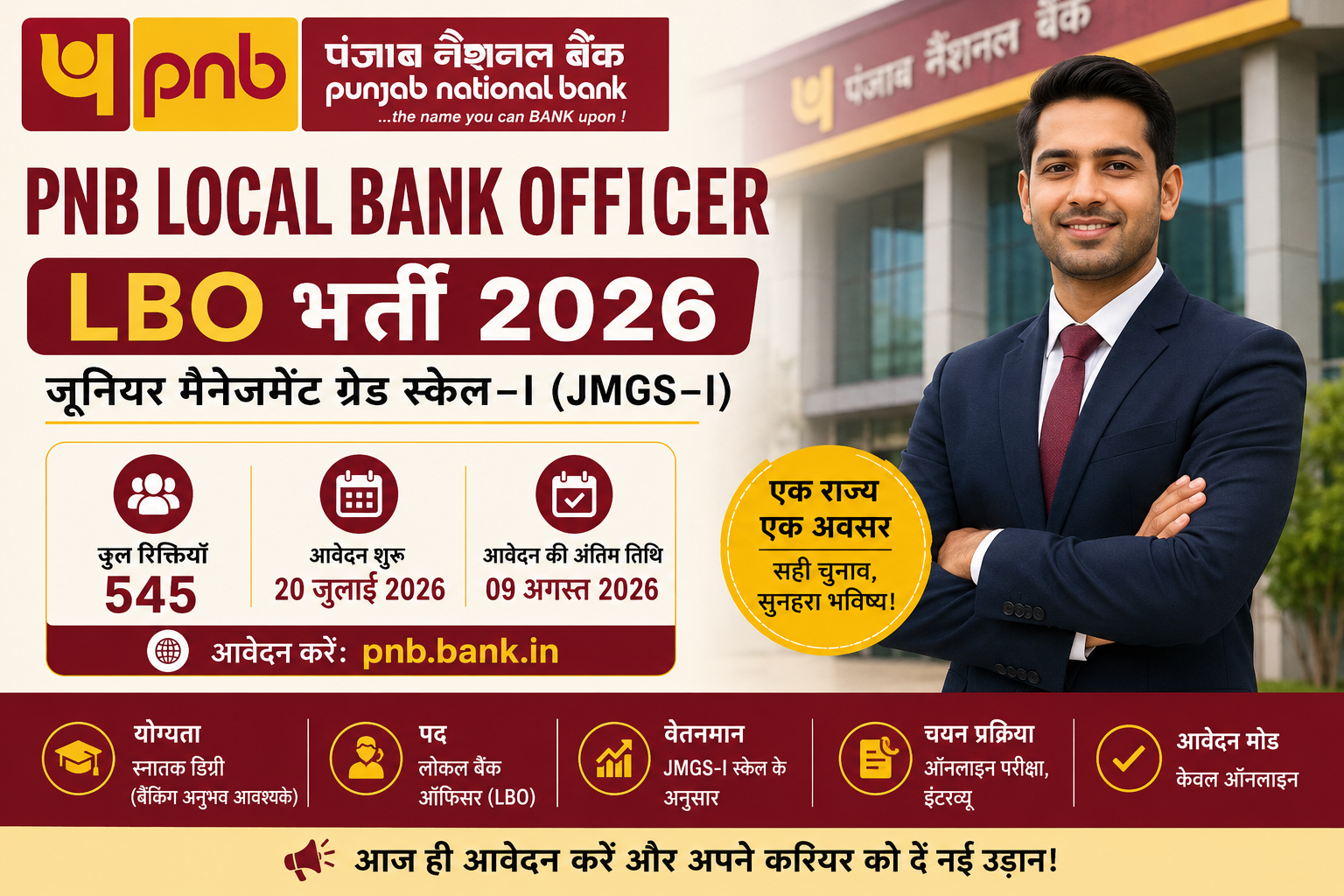 PNB Local Bank Officer भर्ती 2026: 545 पदों के लिए आवेदन करें!