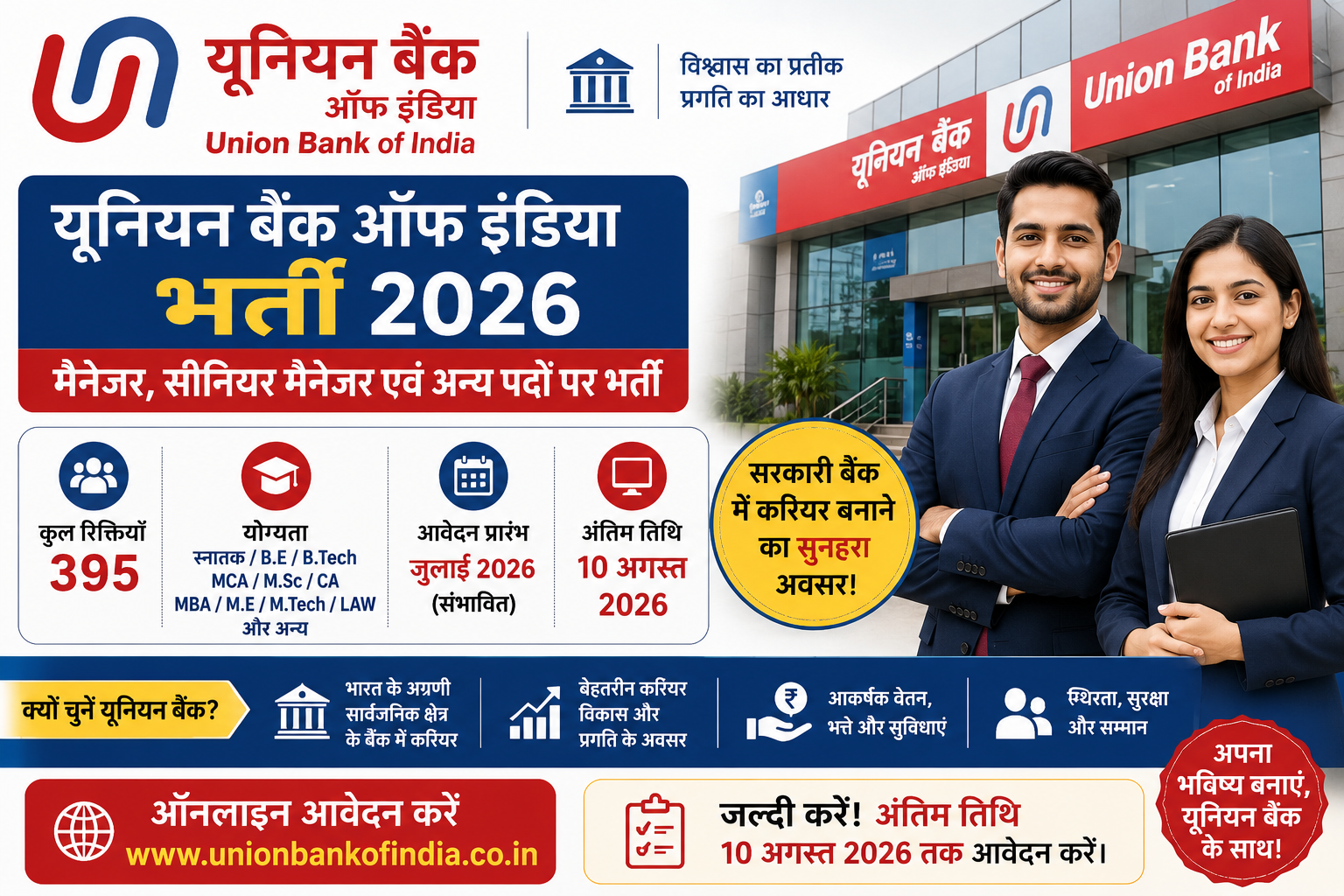 यूनियन बैंक भर्ती 2026: मैनेजर सहित विभिन्न पदों पर आवेदन शुरू